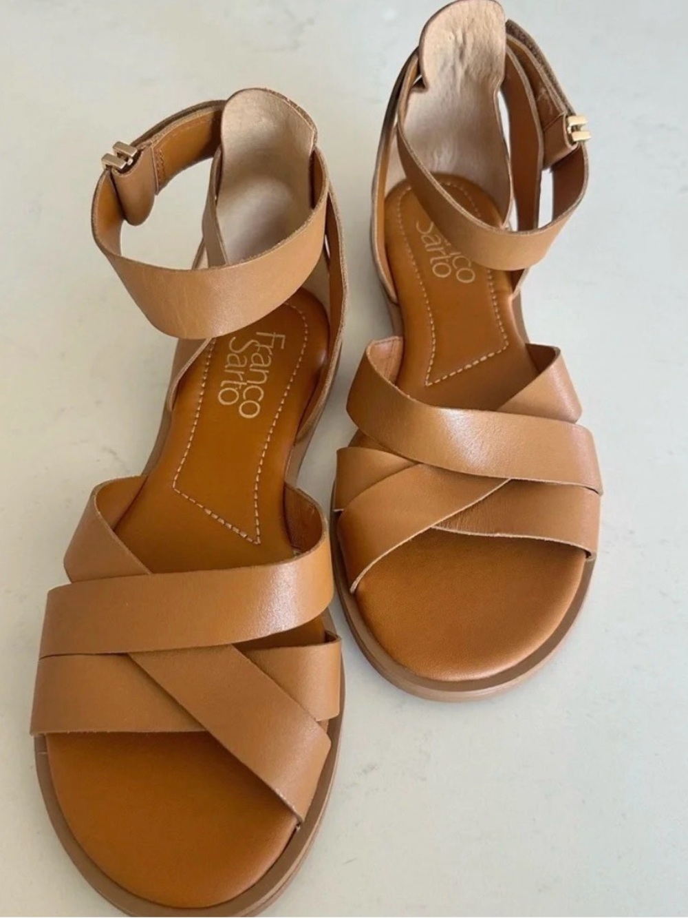 Franko Sarto Women’s Tan Ankle-Strap Leather Sandals - Picture 2 of 4